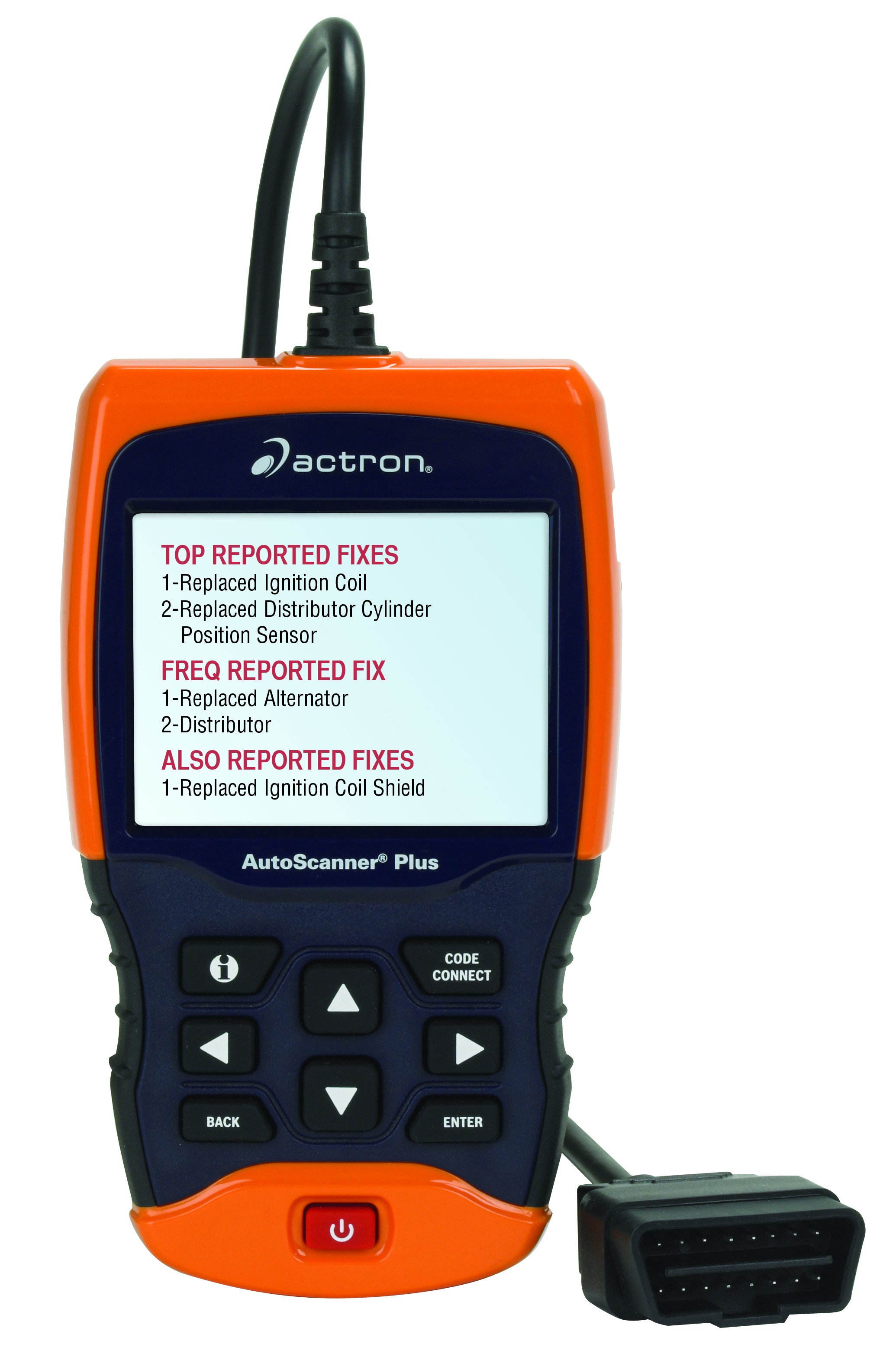 Actron CP9680 scan tool displaying diagnostic information on its color screen, highlighting its user-friendly interface for automotive diagnostics.