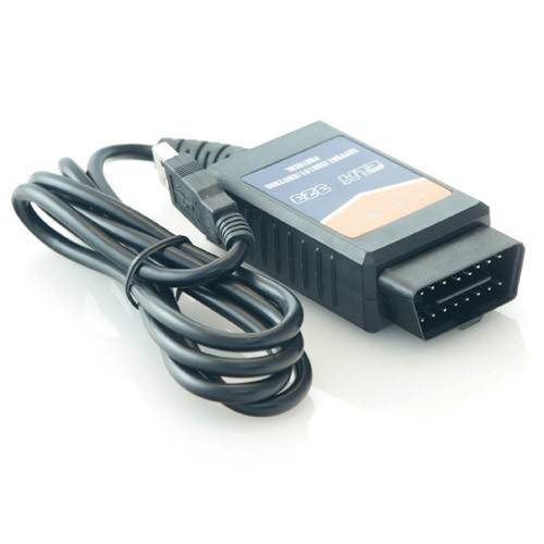 ELM323 USB interface connected to an OBD2 port