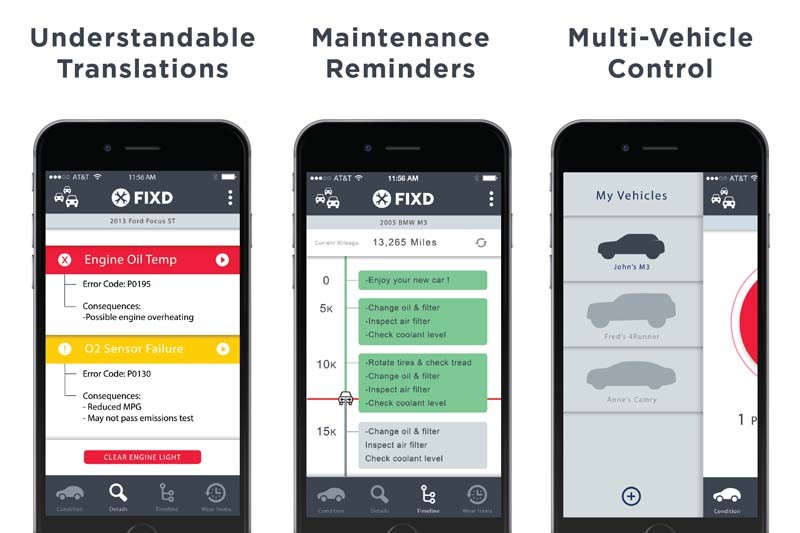 FIXD app interface showing number of vehicles monitored