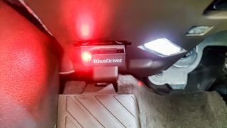 BlueDriver Pro Scan Tool LED indicator glowing red during firmware recovery mode