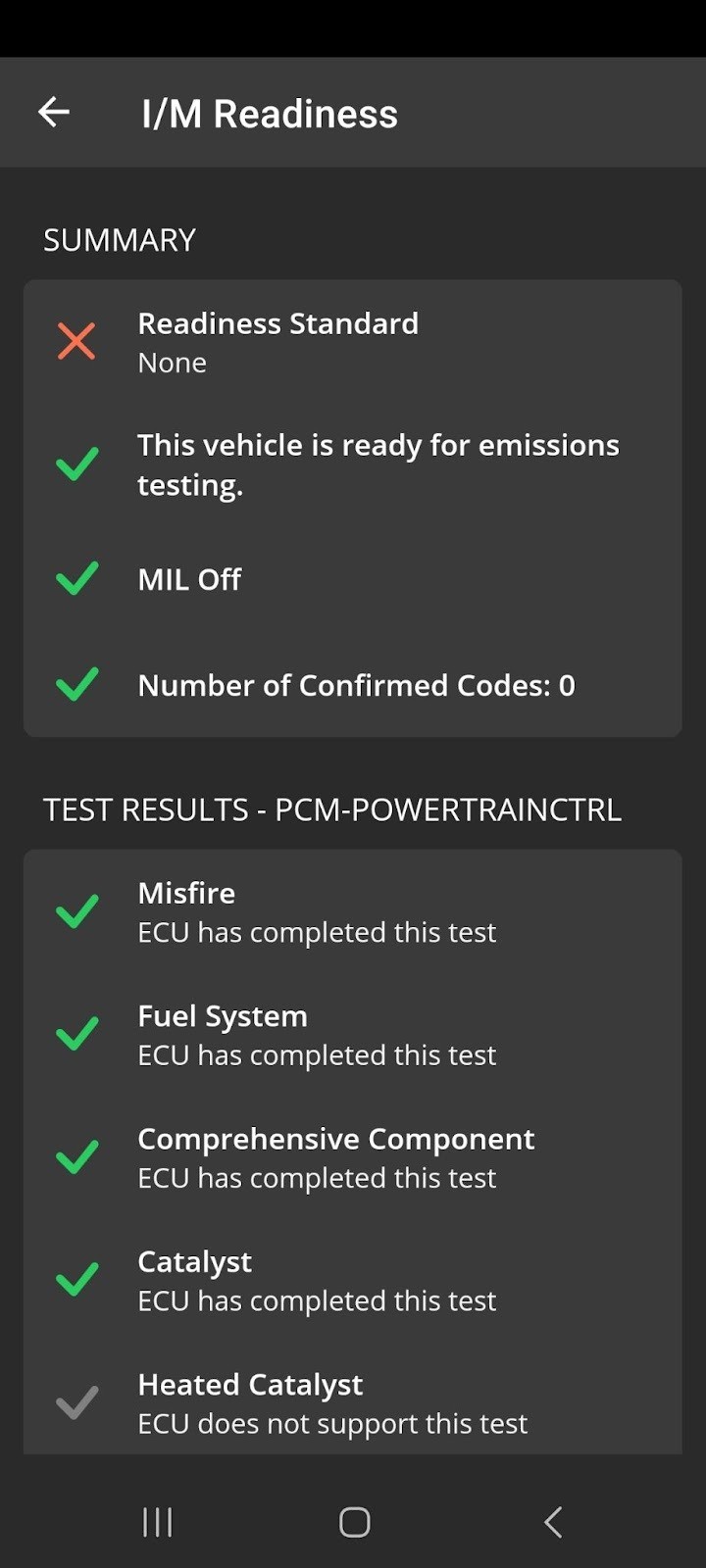 Android screen showing the I M Readiness report. 