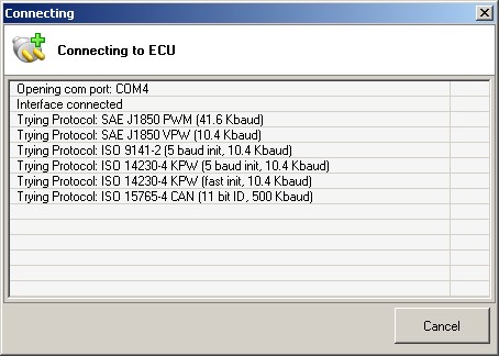 OBDwiz connection status window