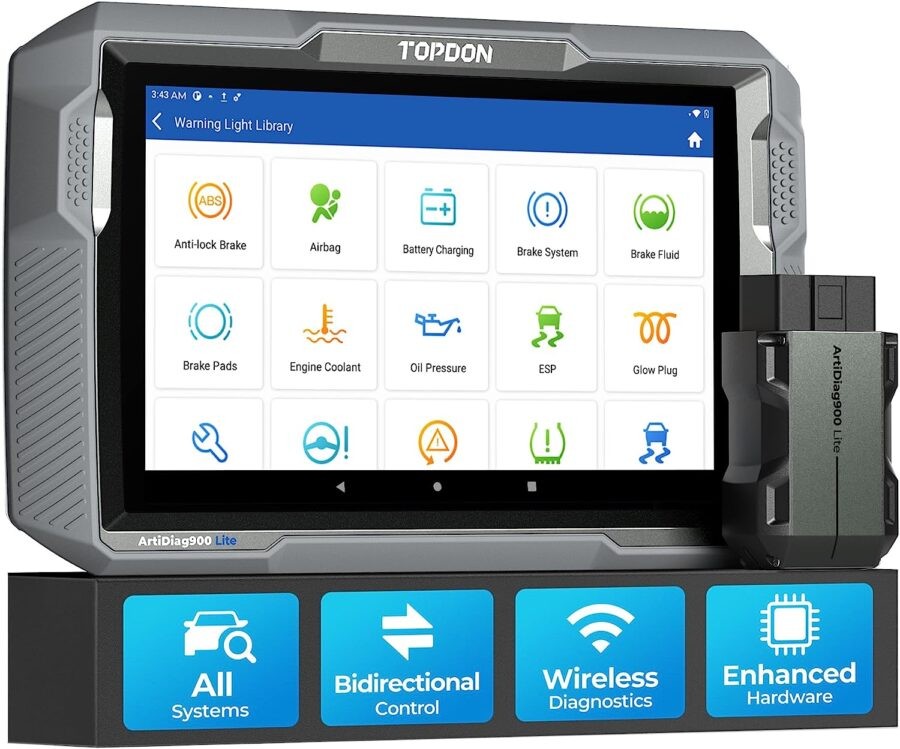 A Bluetooth OBD2 scanner tool used for automotive diagnostics.