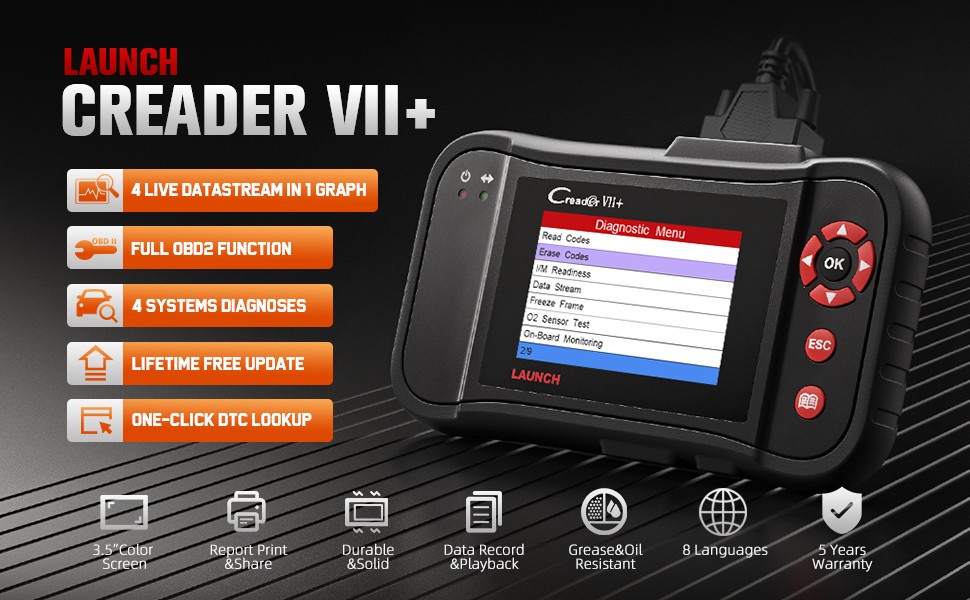 LAUNCH Creader VII+ OBD2 Scanner highlights