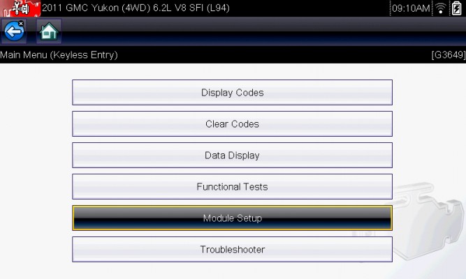 Snap-on MODIS showing Keyless Entry Module Setup