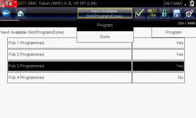 Key Fob Programming Menu on Scan Tool