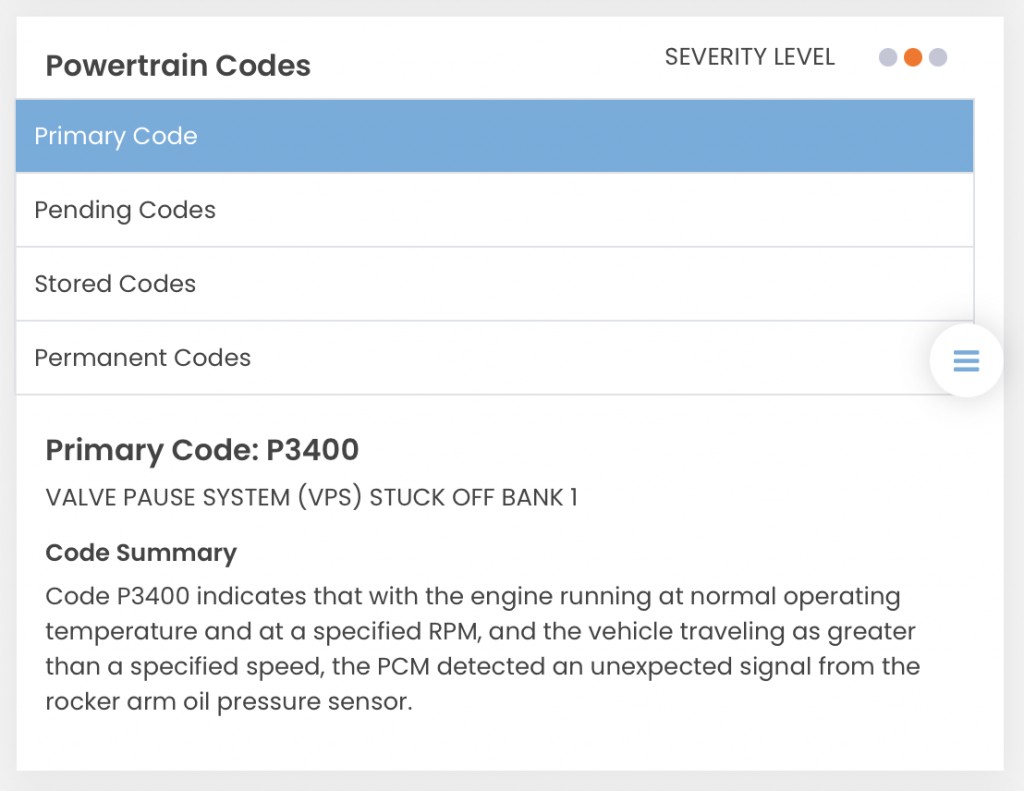 alt text: CarMD Pro scan tool report summary showing vehicle information, mileage, and overall health status.