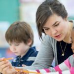 Teacher with students using technology in the classroom