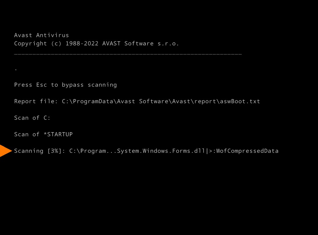 Avast Boot-Time Scan Interface